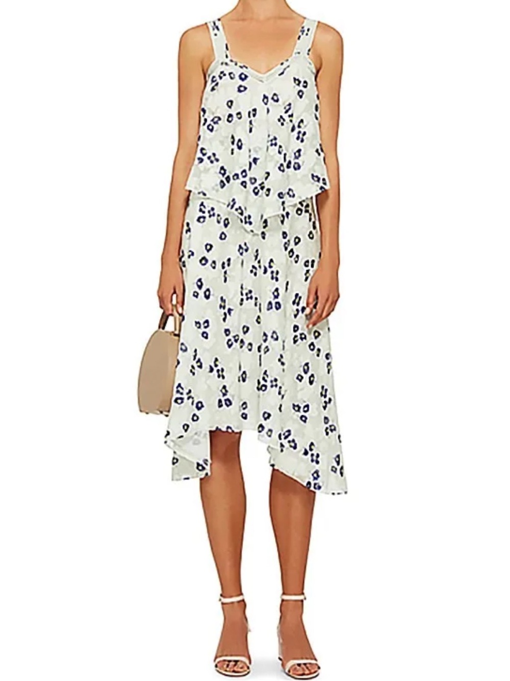 Derek Lam 10 Crosby Silk Two Tiered Midi Dress Lt Gray Women's Sz 2 Wedding